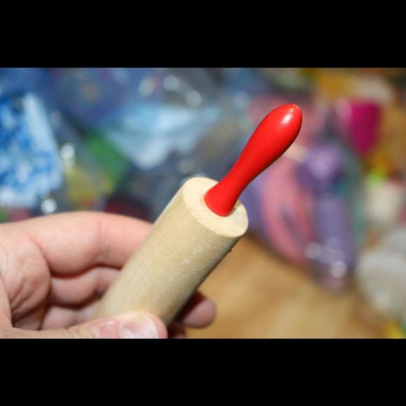 Bread Roller Kids Kitchen Rolling Pin Non Stick Mini wooden red Toy Dumpling - Picture 3 of 4